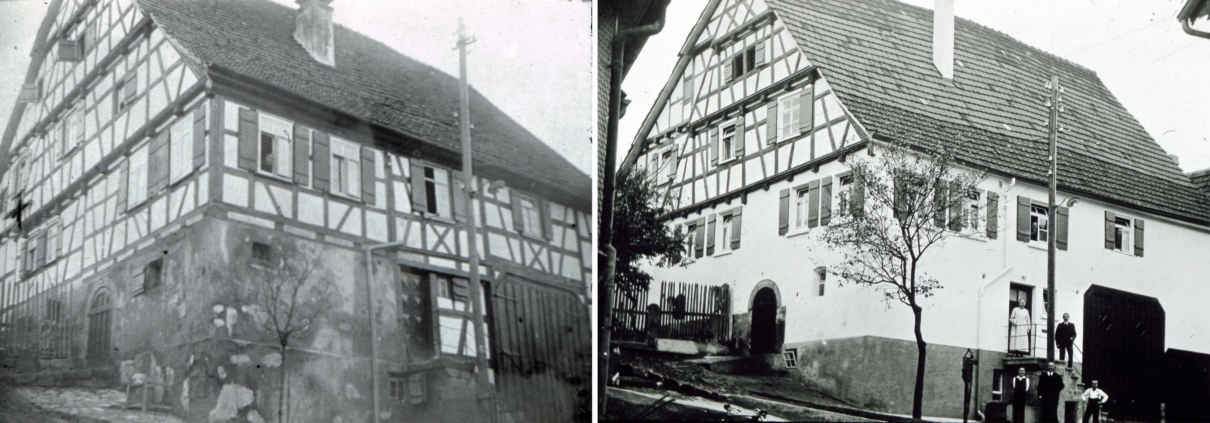 Foto links Gebäude Jahr 1912, Foto rechts Gebäude Jahr 1933